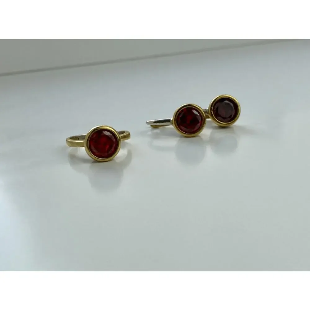 925 STERLING SILVER GOLD PLATED GARNET & CZ JEWELRY SET TURKEY